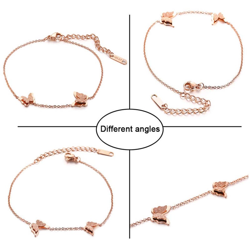 Cupimatch Butterfly Bracelet Ring Earrings Necklace Set, 18k Rose Gold Plated love Jewelry Gift Set for Women (Necklace bracelet earrings ring set) for Mothers Day - Image 4
